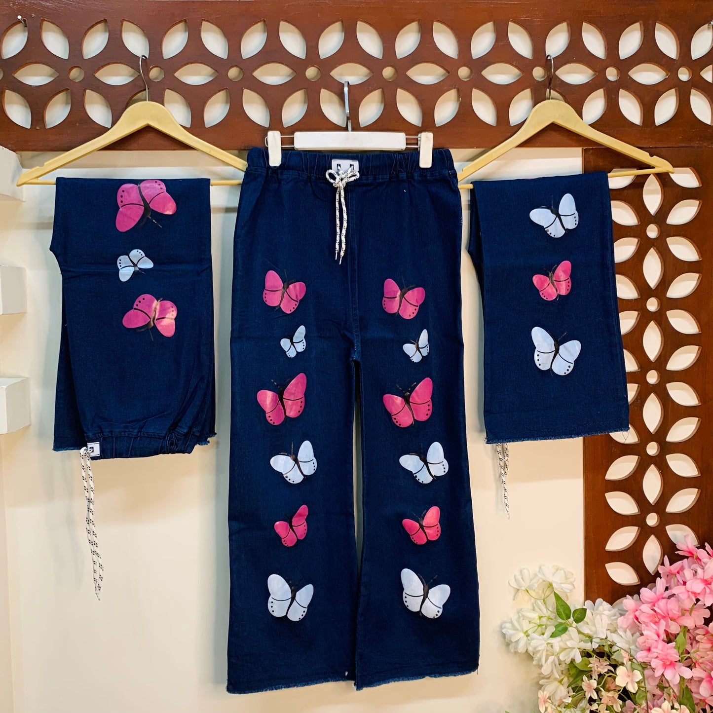 Multicolor Butterfly Denim Trouser