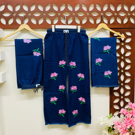 Rose Embroidered Denim Jeans Trouser