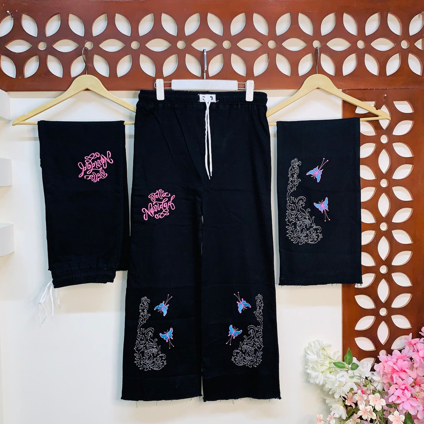 Embroidered Signature Black Jeans with Butterfly 🦋 Details