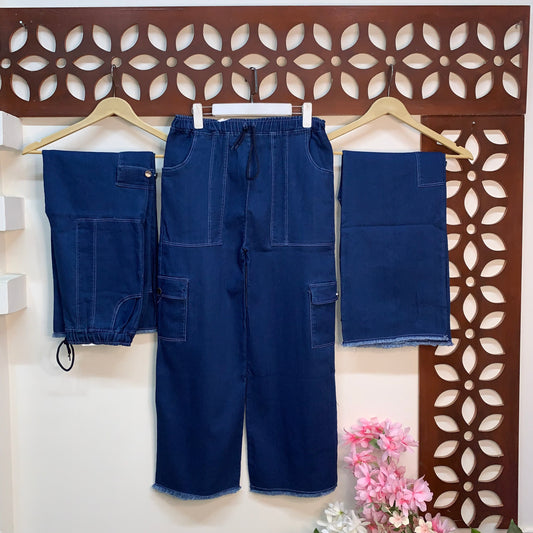 4-Pocket Denim Cargo Jeans with Elastic Waistband