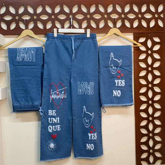 BE UNIQUE Block Print Denim Trouser