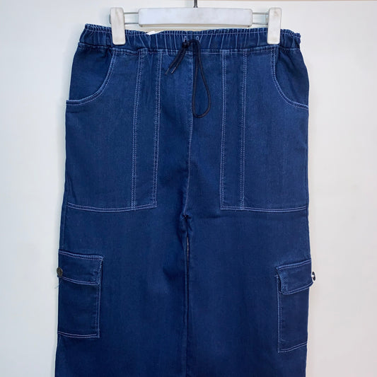4-Pocket Denim Cargo Jeans with Elastic Waistband