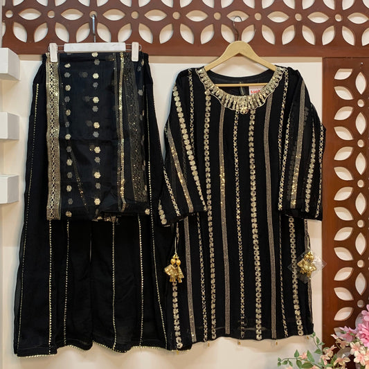 Delicate Dreams – Fully Embroidered 3-Piece Chiffon Set with Tassels & Handmade Neckline