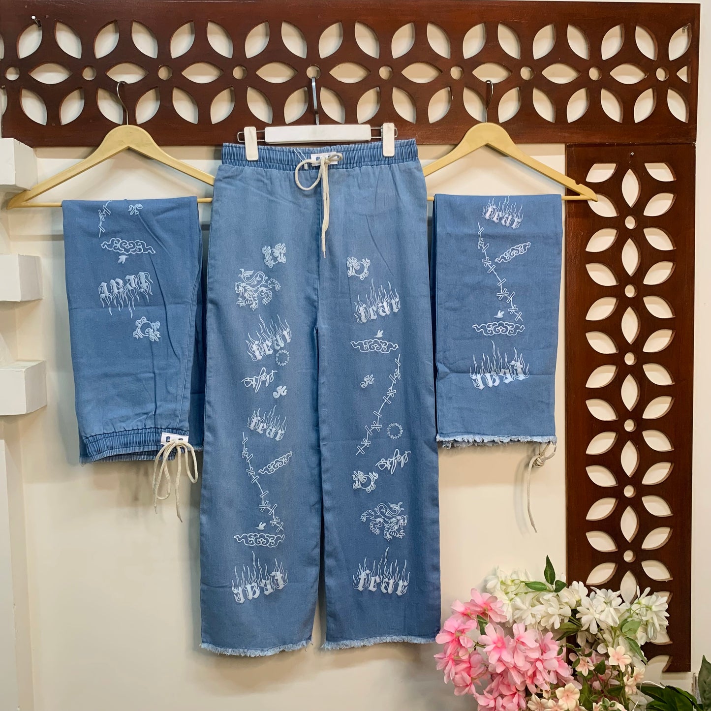 Calligraphy Block Print Denim Trouser