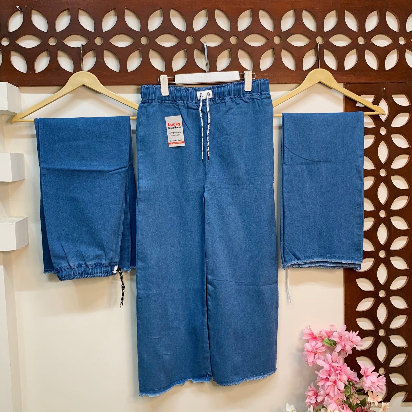 Dori Elastic Waist Rough Denim Trouser