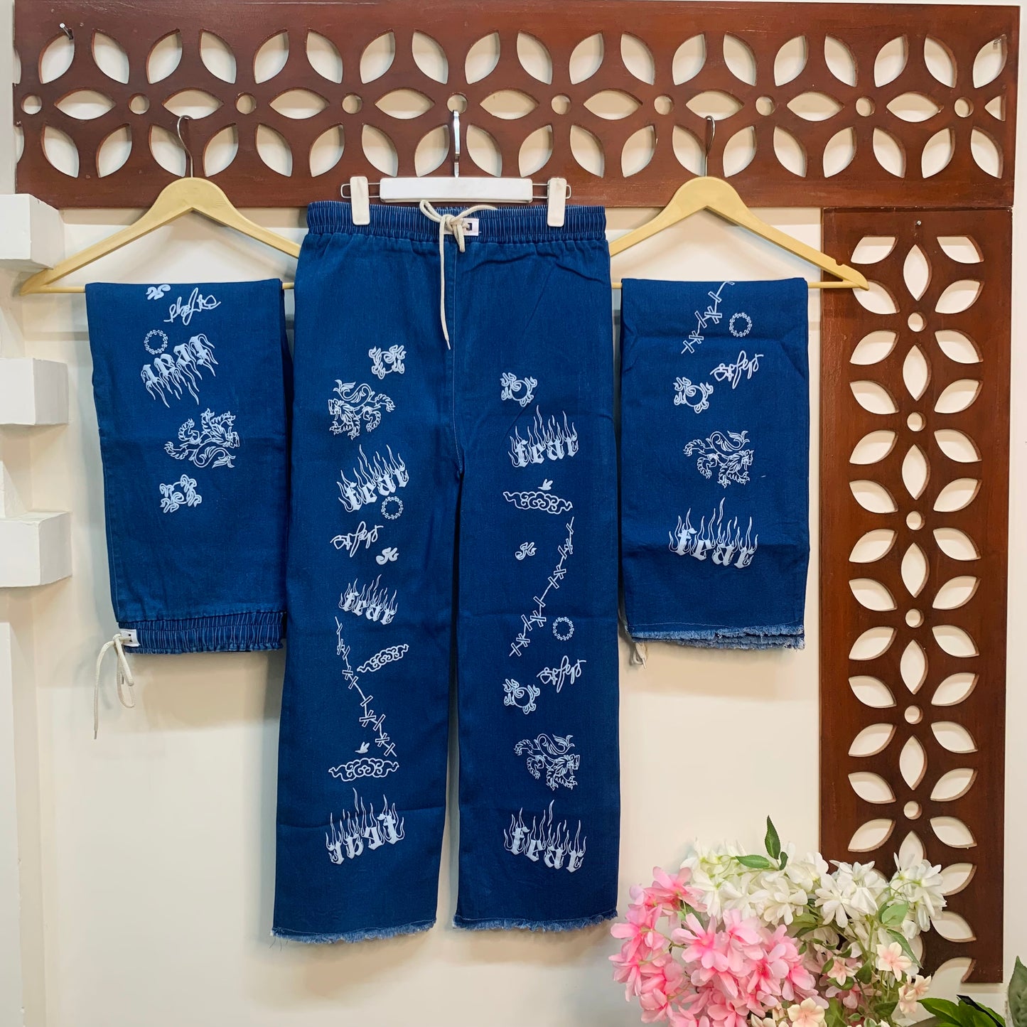 Calligraphy Block Print Denim Trouser