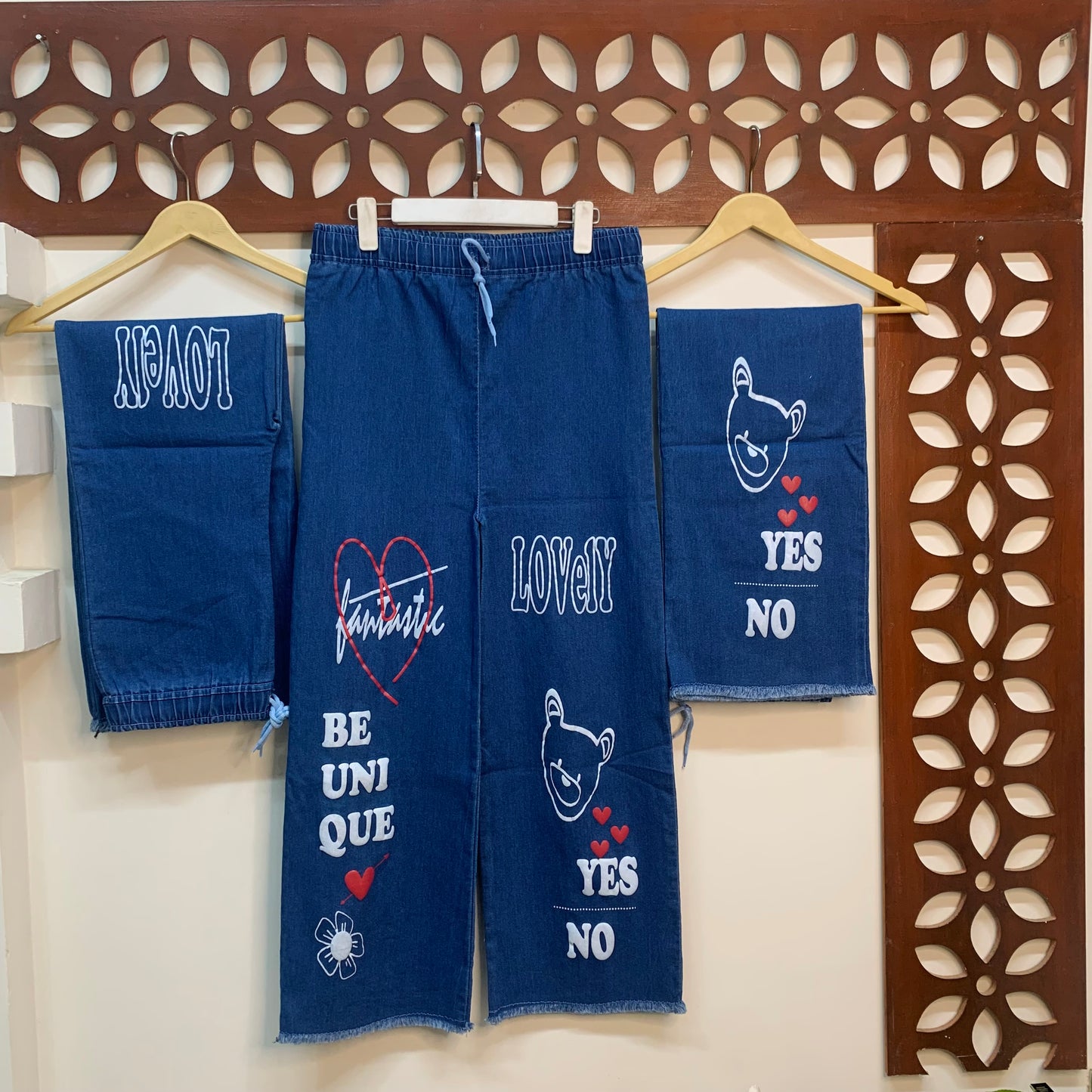 BE UNIQUE Block Print Denim Trouser