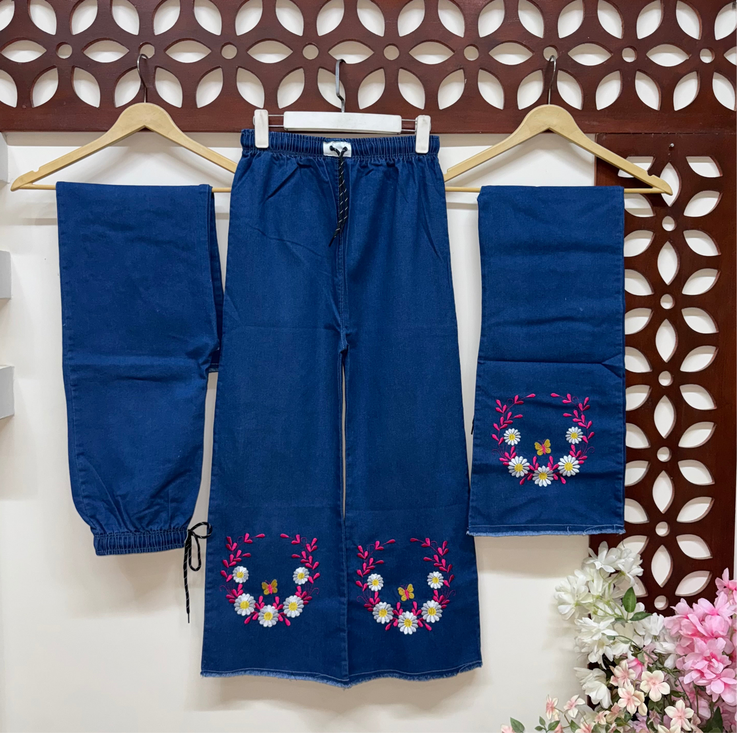 Denim Trousers with Embroidered bottom