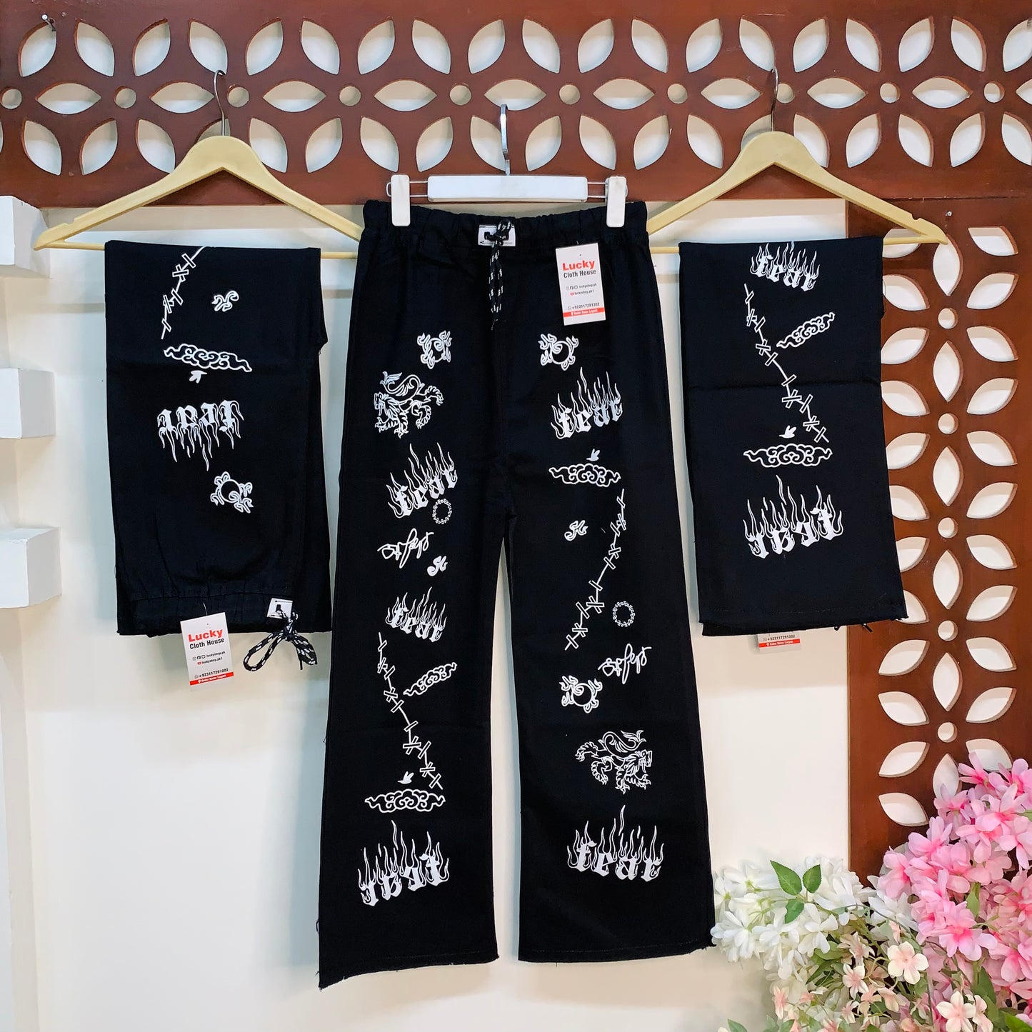 Calligraphy Block Print Denim Trouser