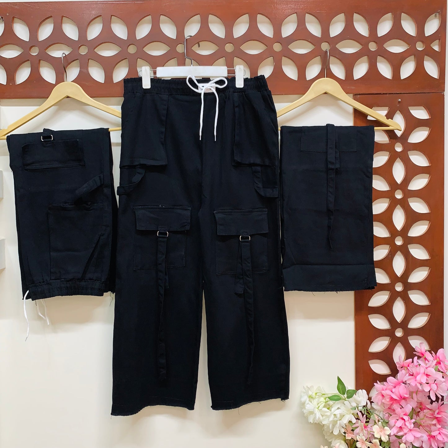 4-Pocket Denim Cargo Pants with Strap Detailing