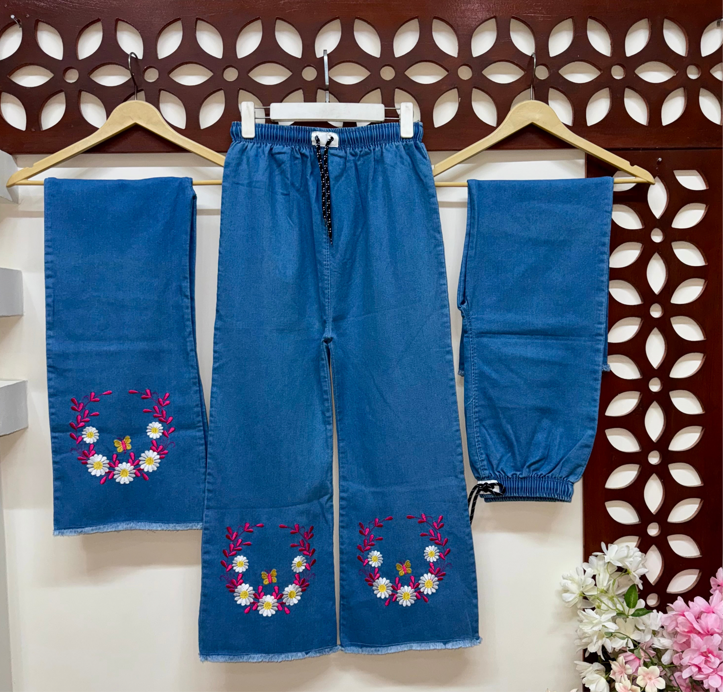 Denim Trousers with Embroidered bottom