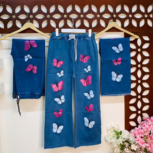 Multicolor Butterfly Denim Trouser
