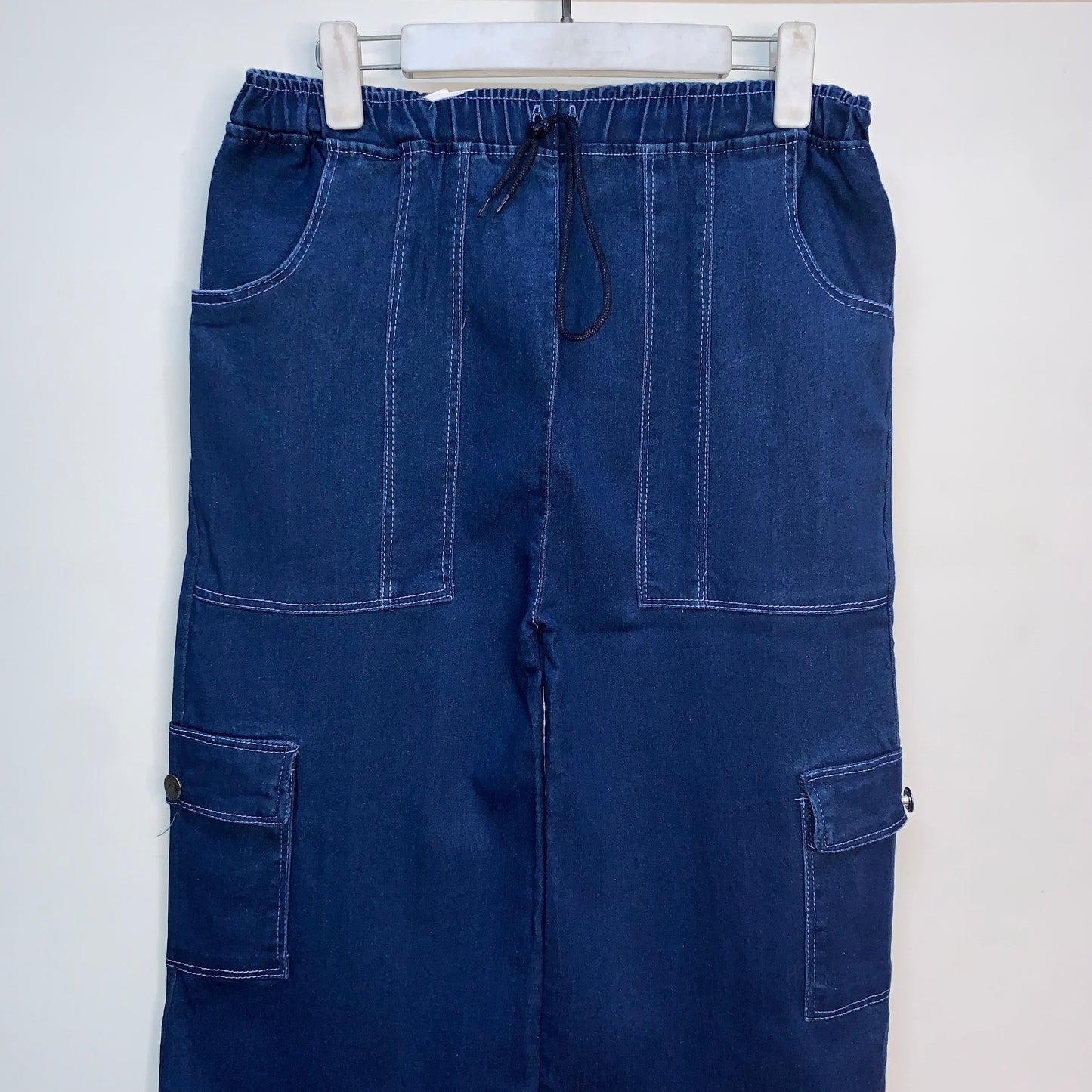 4-Pocket Denim Cargo Jeans with Elastic Waistband
